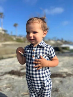 Me & Henry Navy Plaid Polo Romper