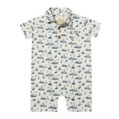 Me & Henry Molokai Printed Romper | Navy Boats
