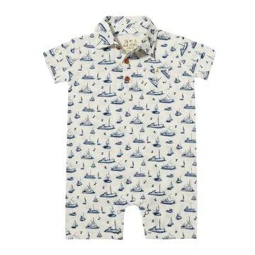 Me & Henry Molokai Printed Romper | Navy Boats 1 Me & Henry Molokai Printed Romper | Navy Boats