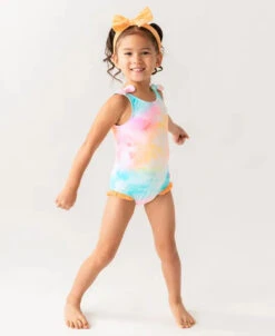 Ruffle Butts - Tie Shoulder One Piece Swimsuit -Baby Go Round Store 1sw0364 00 p0352 multi color rainbow tie dye tie shoulder one piece 2