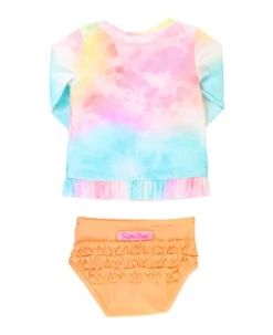 Ruffle Butts - Ruffled Long Sleeve Rash Guard 2-Piece -Baby Go Round Store 1sw0379 00 p0352 flat back
