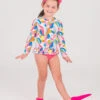 RuffleButts Tropical Adventure Ruffle Hem Rash Guard Two Piece