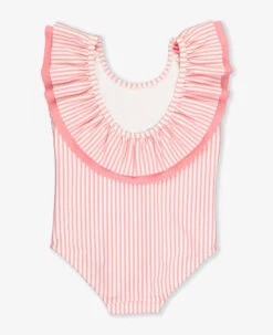 Ruffle Butts Seersucker Scoopback Ruffle One Piece -Baby Go Round Store 1sw0664 00 p0494 flat back