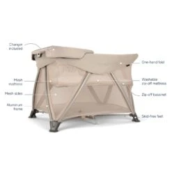 Nuna SENA Aire Playard With Zip-Off Bassinet + Changer -Baby Go Round Store 23 508 SENAaire Biscotti Features US