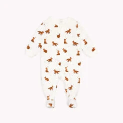 Petit Lem Fox Print On Off-White Footed Sleeper