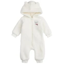 Petit Lem Baby Long Sleeve Hooded Coverall Knit | Off White