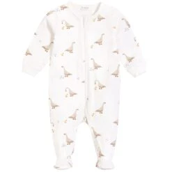 Firsts By Petit Lem In Off White Footed Sleeper Garden Goose