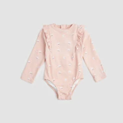 Miles The Label Peach Shell Print On Pink Long Sleeve Swimsuit