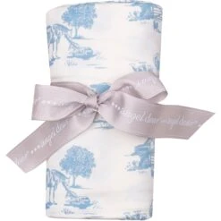 Angel Dear Farm Toile Blue Swaddle Blanket -Baby Go Round Store 476 F24 FTB V2