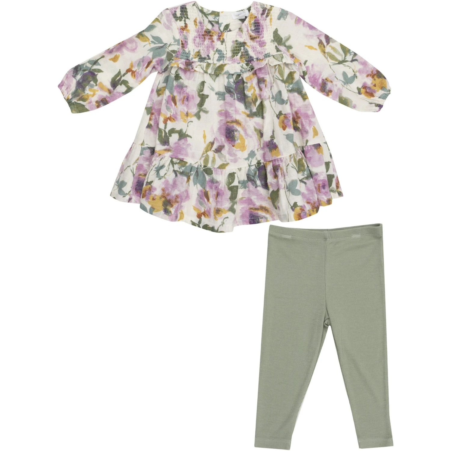 Angel Dear Watercolor Rose Smocked Ruffle Dress With Crochet Trim And Ribbed Legging 1 Angel Dear Watercolor Rose Smocked Ruffle Dress With Crochet Trim And Ribbed Legging