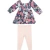 Angel Dear Japonisme Blossom Floral Cap Sleeve Dress + Rib Legging