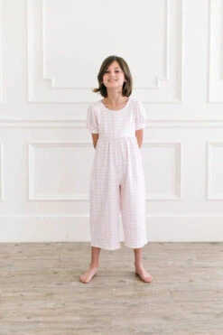 Ollie Jay Puff Leggy Romper In Pink Picnic