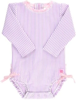 Rufflebutts Lilac Seersucker One Piece Rash Guard