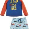 Mud Pie Jump In The Lake 2pc Boys Rash Guard & Swim Trunks