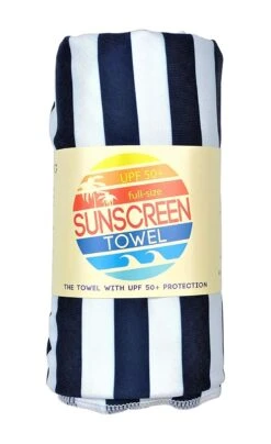 Luv Bug Co Hooded UPF 50+Sunscreen Towel - Full Size - Navy Stripes