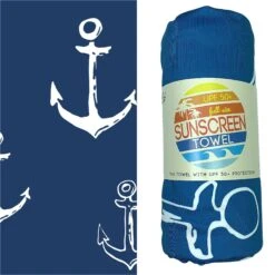 Luv Bug Co Hooded UPF 50+Sunscreen Towel - Full Size - Blue Anchor