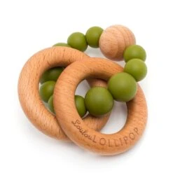 Loulou Lollipop Bubble Wood + Silicone Teether -Baby Go Round Store Bubble Olive