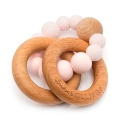 Loulou Lollipop Bubble Wood + Silicone Teether -Baby Go Round Store Bubble PinkQuartz