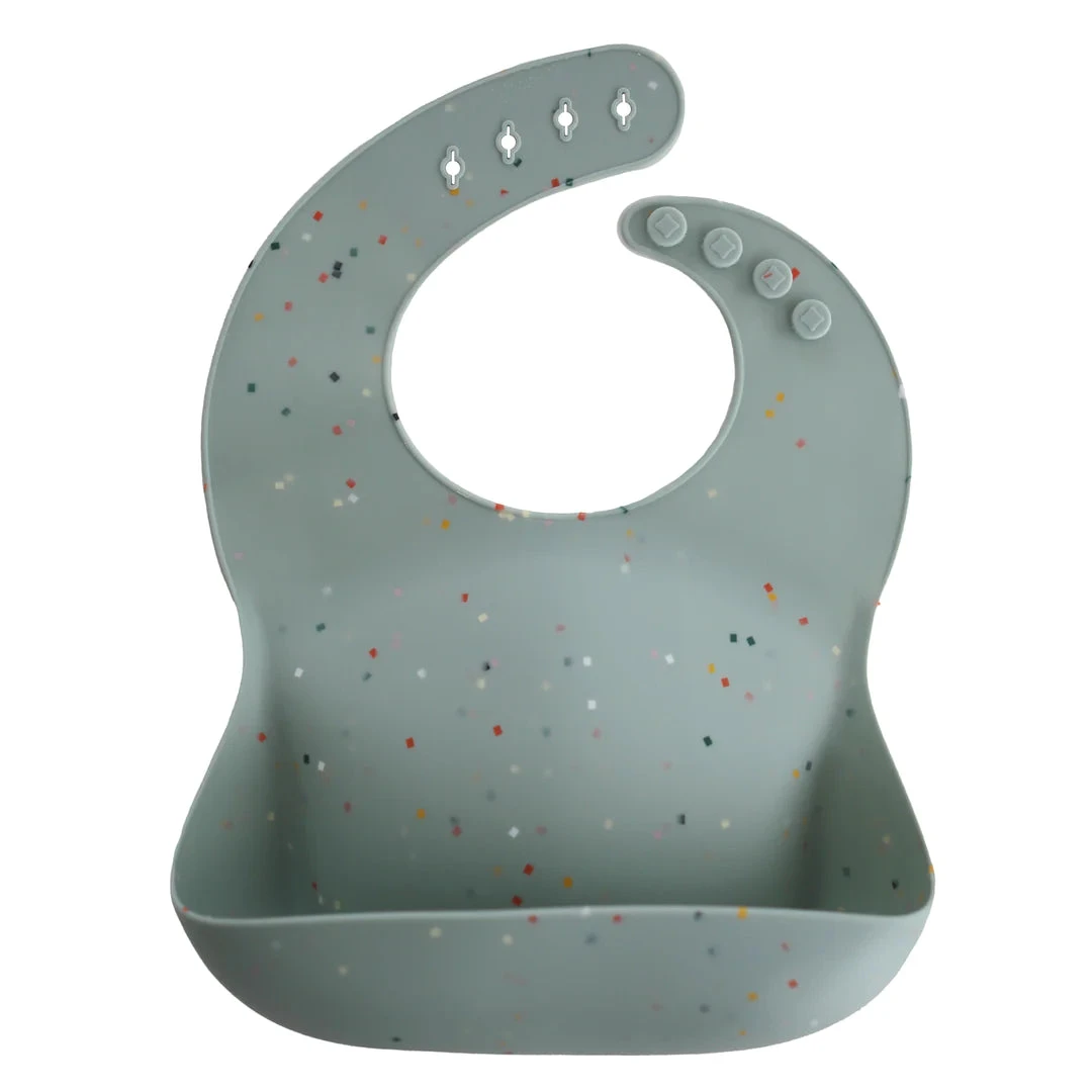Mushie Silicone Bib (Cambridge Blue Confetti) 1 Mushie Silicone Bib (Cambridge Blue Confetti)