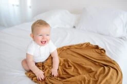 Copper Pearl Knit Swaddle Blanket - Camel -Baby Go Round Store Copy of EmmylowephotoCopperPearlSept6 119