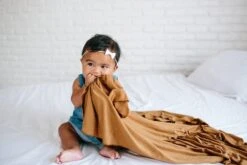 Copper Pearl Knit Swaddle Blanket - Camel -Baby Go Round Store Copy of EmmylowephotoCopperPearlSept6 173