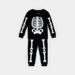 Skeleton Glow In The Dark Print On Black PJ