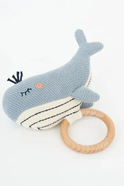 Batella Cotton And Wood Whale Rattle
