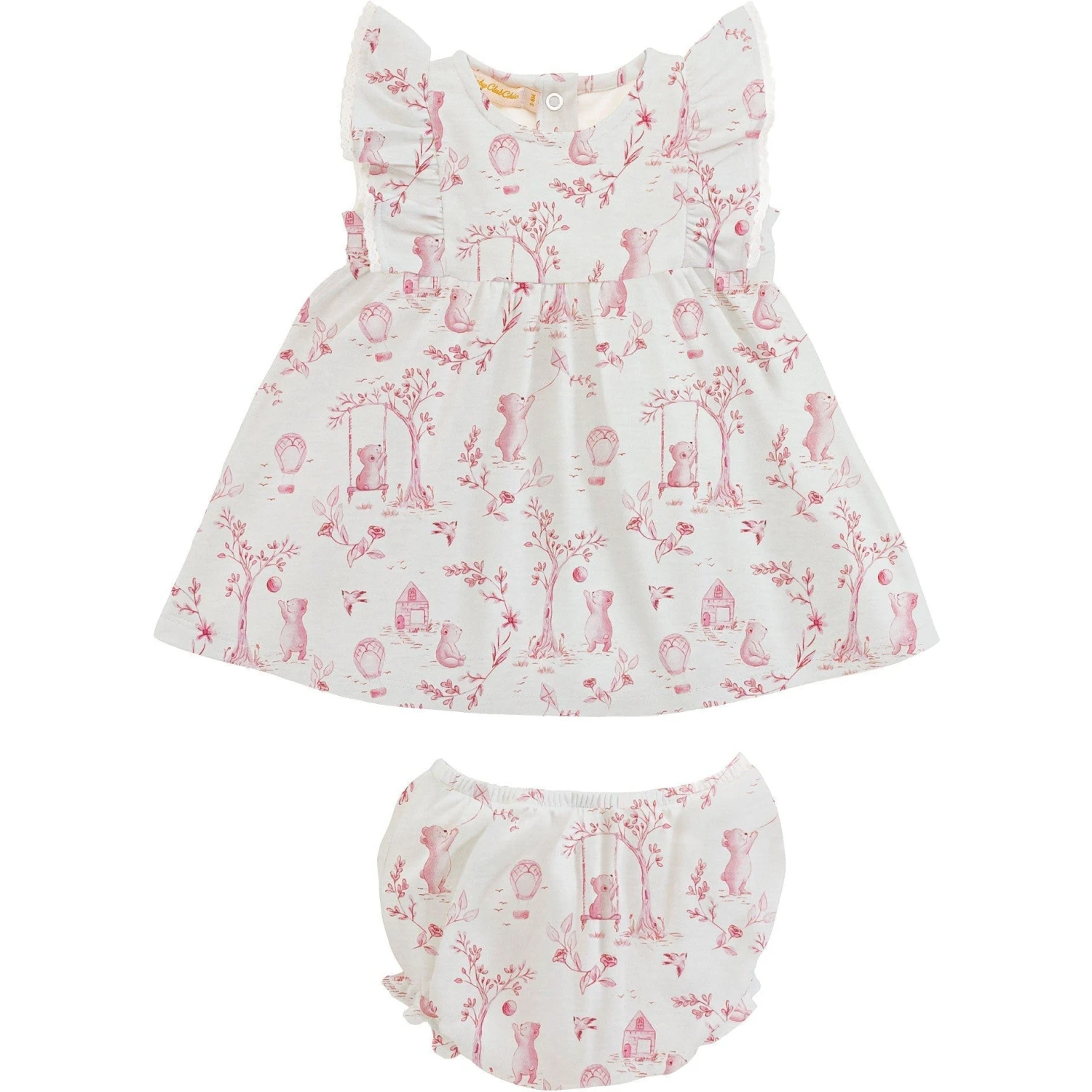 Baby Club Chic Toile De Jouy Pink Dress With Ruffle 1 Baby Club Chic Toile De Jouy Pink Dress With Ruffle