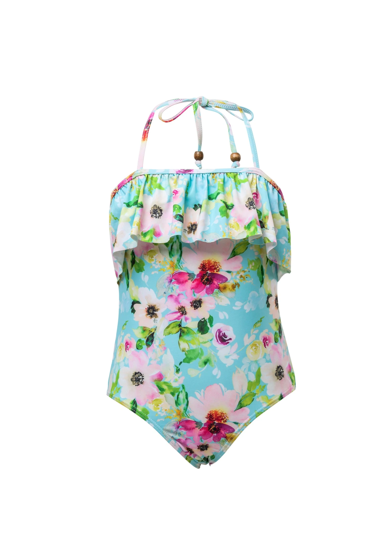 Snapper Rock WATERCOLOR FLORAL FRILL HALTER SWIMSUIT 1 Snapper Rock WATERCOLOR FLORAL FRILL HALTER SWIMSUIT