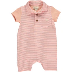 Me & Henry Saltash Peach/White Micro Stripe Polo Romper