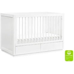 Babyletto Bento 3-in-1 Convertible Storage Crib With Toddler Bed Conversion Kit -Baby Go Round Store M21601W White Background Main Greenguard 00