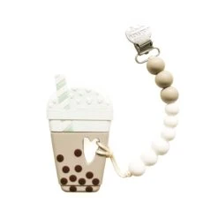Loulou Lollipop Milk Tea Bubble Tea Teether With Holder Set -Baby Go Round Store Milk Tea Bubble Tea Holder Set Taupe