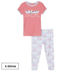 Kickee Pants Short Sleeve Graphic Tee Pajama Set - Dew Paddles And Canoe