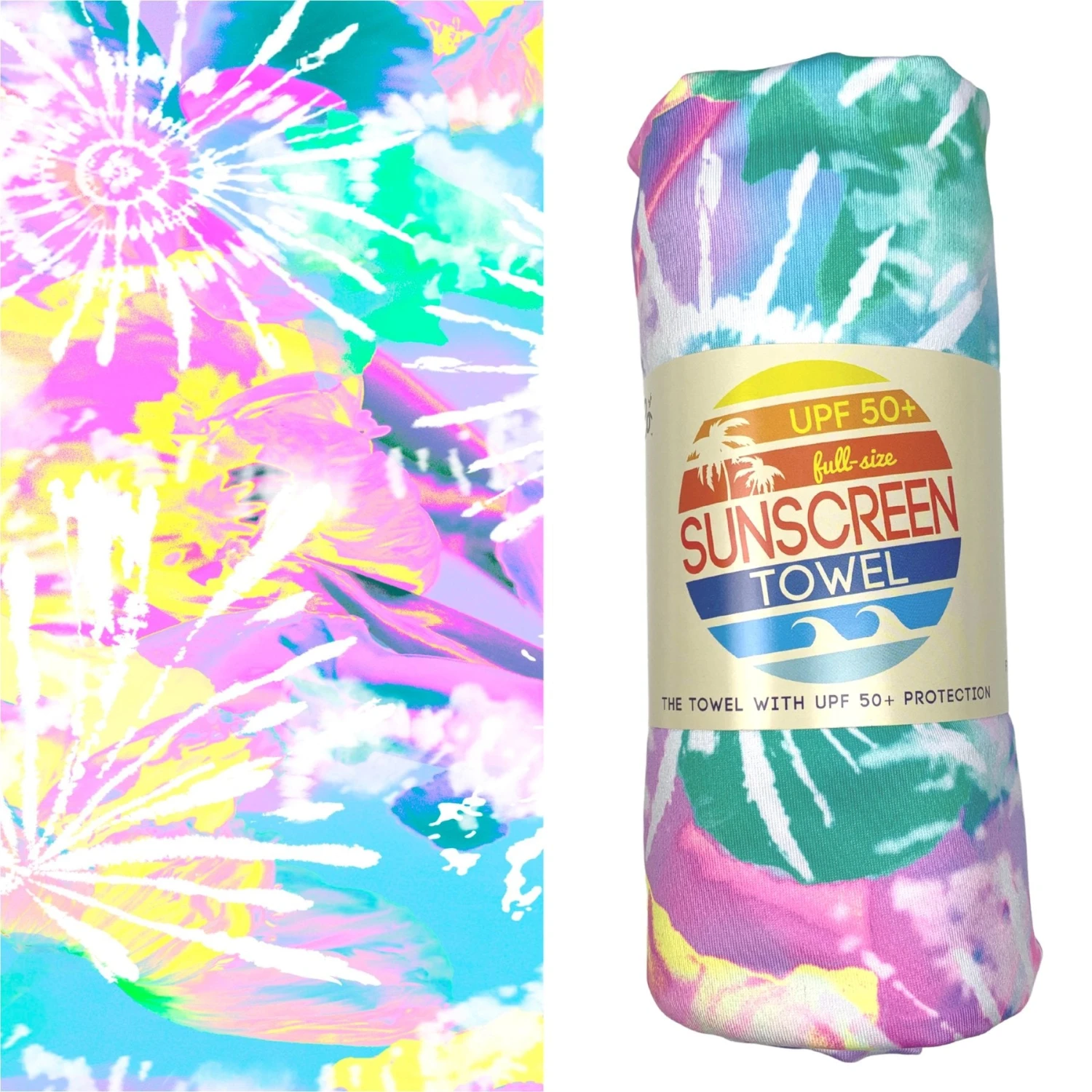Luv Bug Co Hooded UPF 50+Sunscreen Towel - Full Size - Pastel Tie Dye 1 Luv Bug Co Hooded UPF 50+Sunscreen Towel - Full Size - Pastel Tie Dye