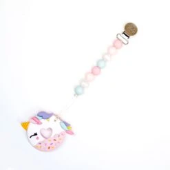 Loulou Lollipop Pink Unicorn Donut Teether With Holder Set -Baby Go Round Store Pink Unicorn Donut Holder Set Pink Blue