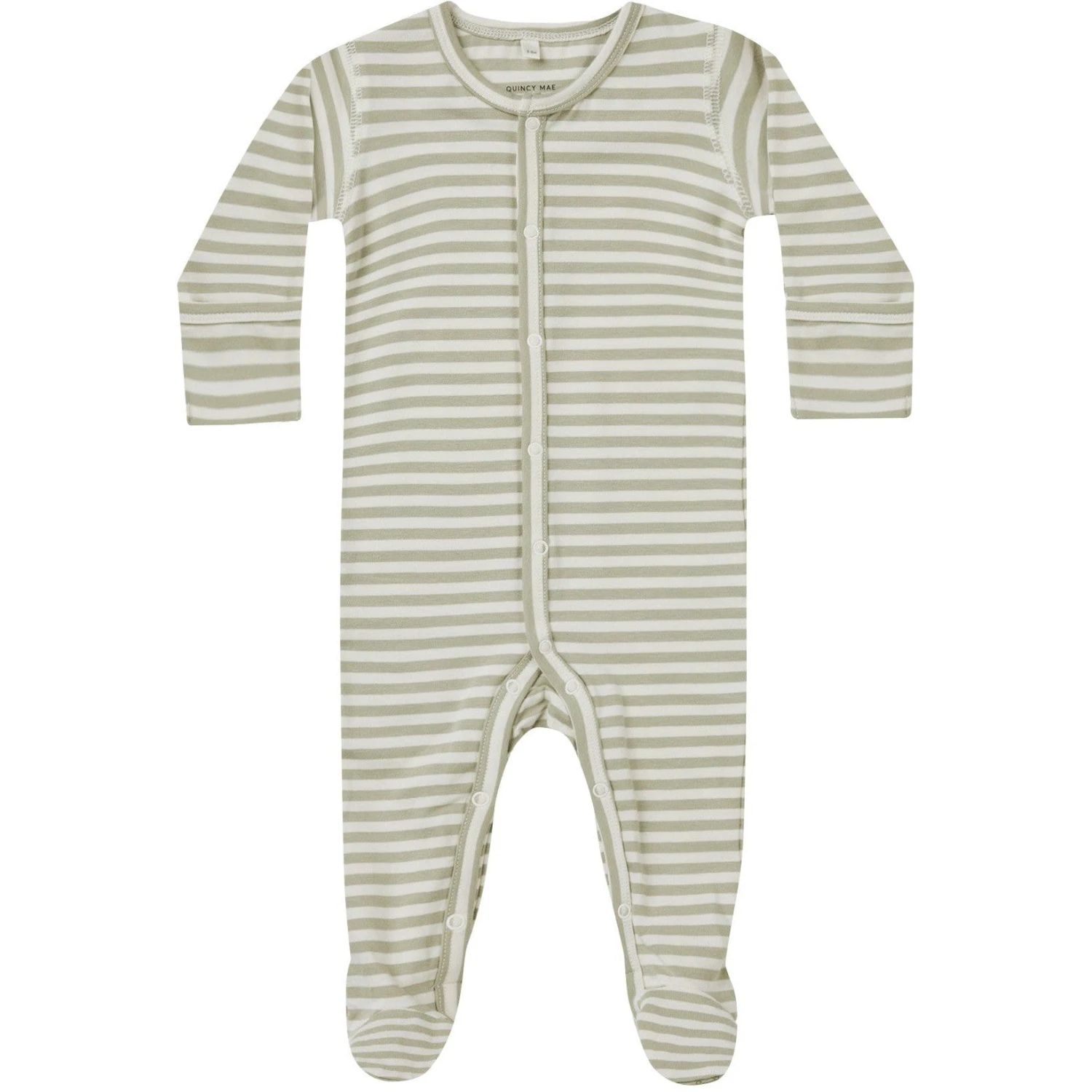 Quincy Mae Full Snap Footie | Sage Stripe 1 Quincy Mae Full Snap Footie | Sage Stripe