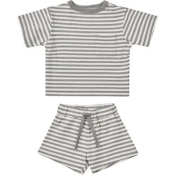 Quincy Mae Boxy Pocket Tee + Short Set | Lagoon Stripe