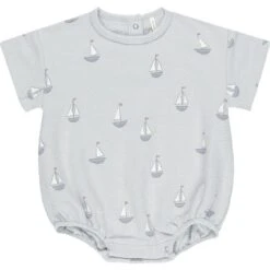 Quincy Mae Relaxed Short Sleeve Bubble Romper || Sailboats
