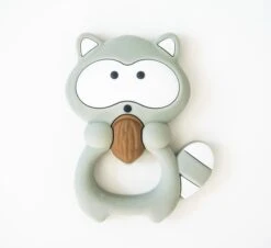 Loulou Lollipop Raccoon Teether With Holder Set -Baby Go Round Store Raccoon grey 1