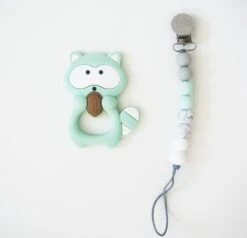 Loulou Lollipop Raccoon Teether With Holder Set -Baby Go Round Store Raccoon mint