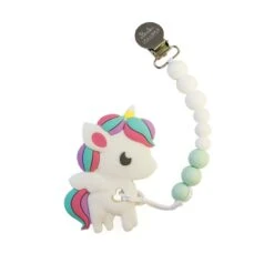 Loulou Lollipop Rainbow Unicorn Teether With Holder Set -Baby Go Round Store Rainbow Unicorn Holder Set White Mint