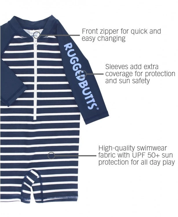 Rugged Butts Navy Stripe Long Sleeve One Piece Rash Guard 2 Rugged Butts Navy Stripe Long Sleeve One Piece Rash Guard - Image 2