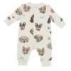 Angel Dear French Terry Vintage Puppy Faces - Baseball Collar Romper