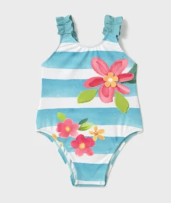 Mayoral Baby Striped And Floral Swimsuit