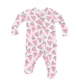 Angel Dear 2 Way Zipper Ruffle Back Footie - Watermelon Hearts