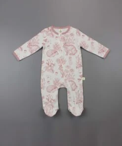 Long Sleeve Zipsuit With Feet - Mushroom Forest Pink
