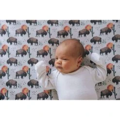 Copper Pearl Cotton Fitted Sheet - Bison -Baby Go Round Store bison crib sheet