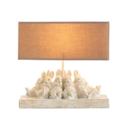 Table Lamp W/ Rabbits & Linen Shade, Sand Color