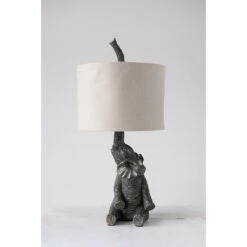 Resin Elephant Table Lamp W/ Linen Shade, Grey (60 Watt Bulb Maximum)