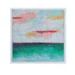 Square Wood Framed Wall Decor W/ Abstract Landscape